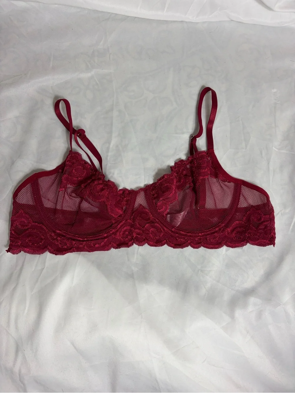 Avidlove red lace mesh sheer underwire bra size XL